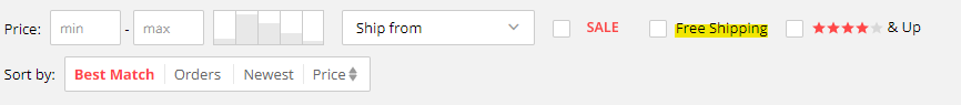 Free Shipping Filter on AliExpress